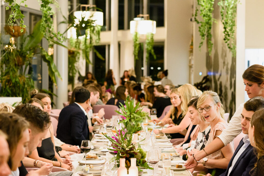 A group of people dining in The Botanica